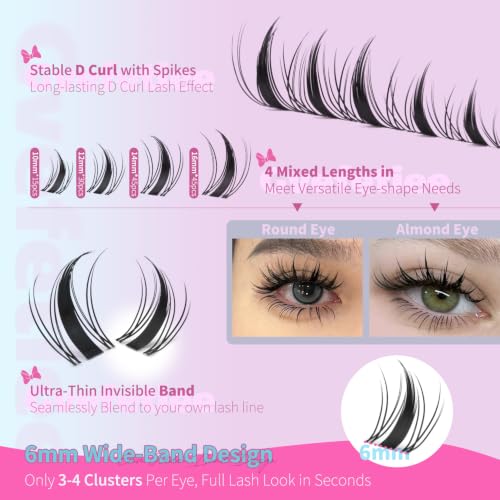 GVEFETIEE Manga Spiky Eyelash Clusters - 10-16mm D Curl