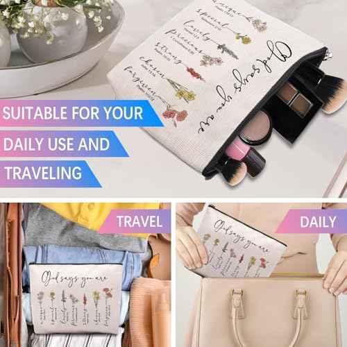 God Says You Are Makeup Bag, Christian Gifts for Women Cosmetic Bag, Bible Verse Floral Bible Verse Accessories Stuff for Women, Religious Faith Based Gifts Inspirational Affirmations Cosmetic Bag