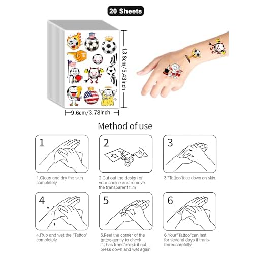 216 Pieces Cute Soccer Temporary Tattoos Stickers,20 Sheets Soccer Themed Tattoos Stickers Party Decoration Supplies Party favors for Kids Adults
