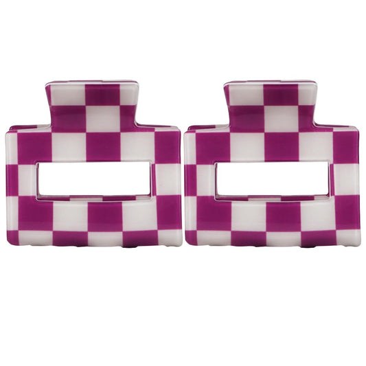 Chess Board Hair Clips for Women Cute Checker Claw Clip for Girls Hair Clips Claw Hair Accessories Small Size Purple White, 2 Pack