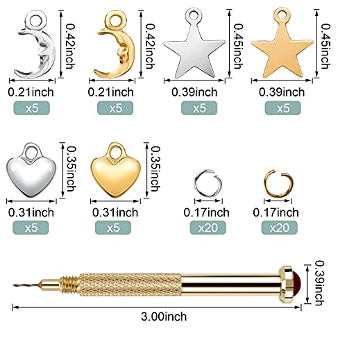 PAGOW 71 PCS Dangle Nail Art Charm, Nail Jewelry Rings with Nail Piercing Tool Hand Drill for Tips, Acrylic, Gels and Decorations