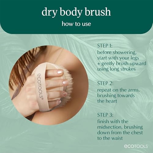 EcoTools Dry Body Brush for Circulation, Dead Skin Removal + Green Delicate EcoPouf Made with Recycled Netting for Cleansing and Exfoliating Sensitive Complexion, Self-Care Gifts