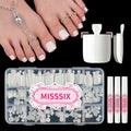 White Press On Toenails, 150pc Soft Gel Toe Nail Tips, 15 Sizes