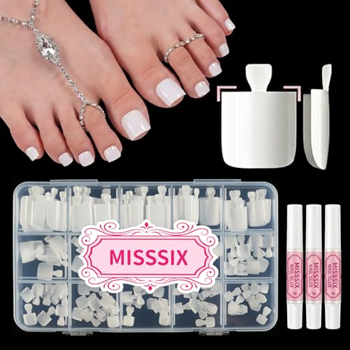White Press On Toenails, 150pc Soft Gel Toe Nail Tips, 15 Sizes