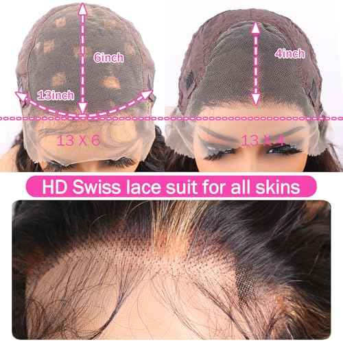 13x6 Lace Front Wigs Human Hair Balayage Highlight Ombre Body Wave Lace Front Wigs Human Hair Pre Plucked 180% Density HD Lace Glueless Wigs for Black Women 26 Inch FS1B/30