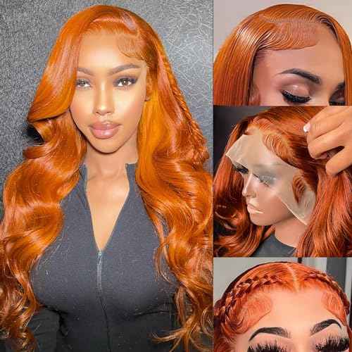 Ginger Lace Front Wigs Human Hair 13X6 Orange Ginger Body Wave HD Lace Frontal Wigs for Women Glueless Auburn 350 Color Pre Plucked Natural Hairline 180% Density Super Soft 22 Inch