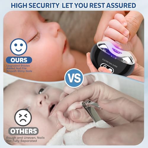 Automatic Electric Nail Clipper with LCD Display - 3-Speed USB Rechargeable Safety Nail Clippers for Kids & Babies (Black)