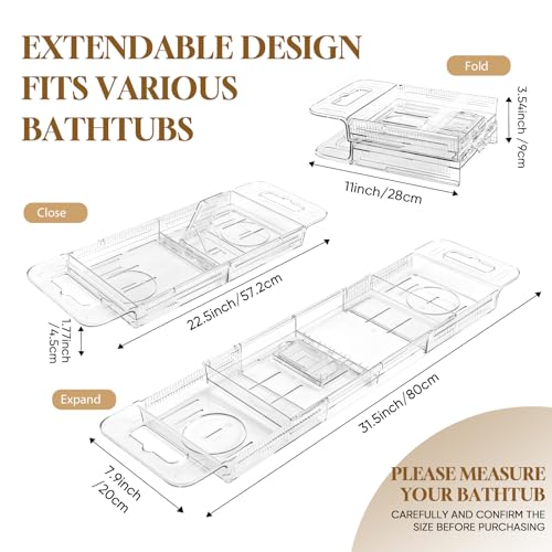 Expandable Clear Acrylic Bathtub Tray Caddy with Phone Holder