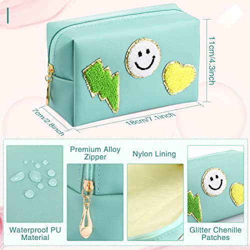 Chunful 9 Pcs Preppy Makeup Bag PU Leather Cosmetic Bag Bulk Makeup Plain Pouch Waterproof Toiletry Purse for Women Traveling Pencil Case Valentine's Day Gifts(Multicolor,Smile, Lightning, Heart)