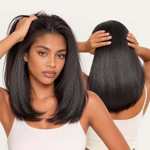Frodio 14 Inch Yaki Straight Half Wig with 180% Density - Glueless, Natural Look