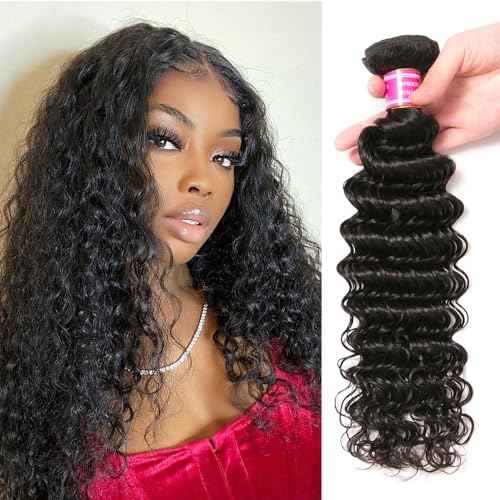 12A Deep Wave Human Hair Bundles Deep Wave Curly Bundles Human Hair 100% Unprocessed Brazilian Virgin Remy Wet and Wavy Human Hair Weave Bundles Natural Black 1 Bundles 24 Inch