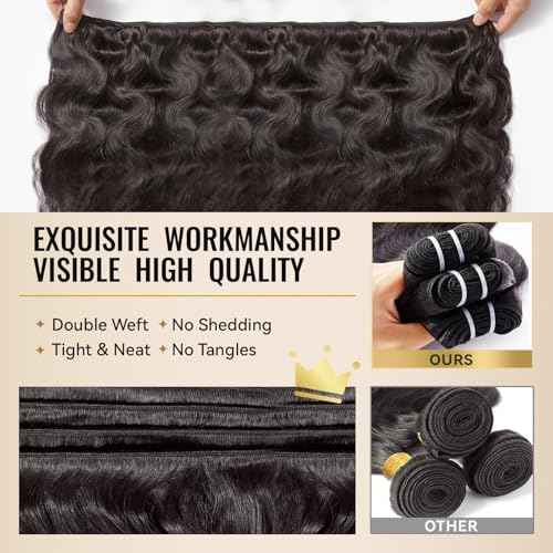 WEQUEEN Bundles Human Hair Body Wave 16A Brazilian Virgin Hair Bundles 24 Inch Thick Weave Natural Black