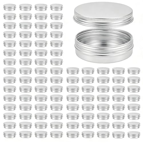 Silver 2 oz Aluminum Salve Tin with Lid - Pack of 100, Screw Top Container