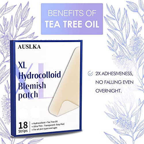AUSLKA Large Blemish Patches, XL Pimple Patch -18 Strips - Hydrocolloid Patch for Covering Zits - Spot Stickers - Vegan and Cruelty for Face and Skin