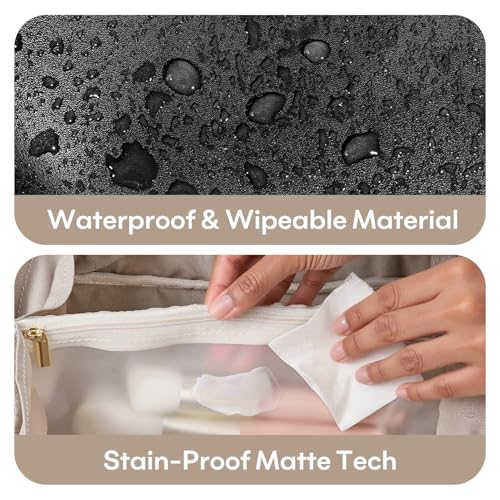 mibasies Flat Lay Open Travel Makeup Bag, Dual-Zipper Diagonal Cosmetic Bag, Large Capacity Waterproof Toiletry Bag for Women