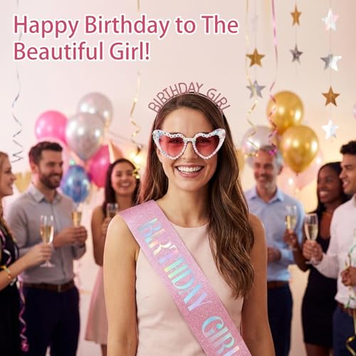 Birthday Girl Sash, Crown & Sunglasses Set - Pink Princess Tiara