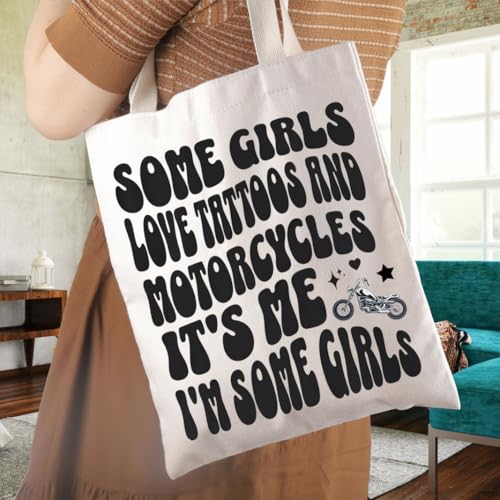 WCGXKO Motorcycle Gifts For Women Tattoos Gift Some Gir-ls Love Tattoos And Motorcycles Tote Bag