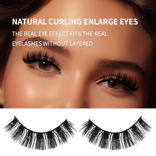 AKARA Russian Strip Lashes Fluffy Wispy Faux Mink Eyelashes Cat Eye Natural Look D Curl False Lashes 7 Pairs Pack-R07