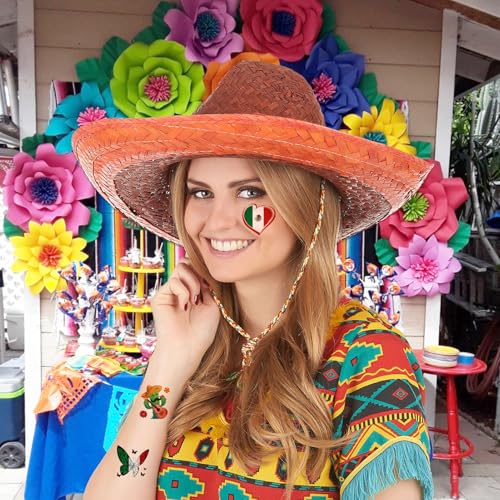 Mexican Independence Day Temporary Tattoos,96pcs Pre-cut Individually Mexico Flag Themed Face Tattoo Stickers for September 16th Viva Mexican Party Decorations Favors Suppy