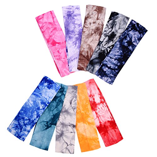10 Pack Tie Dye Headbands for Women Girls Teens - Boho Elastic Hair Accessories