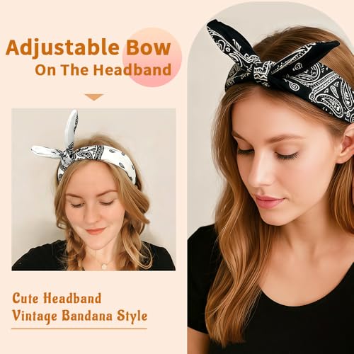 6-Pack Vintage Paisley Knotted Headbands with Adjustable Bow