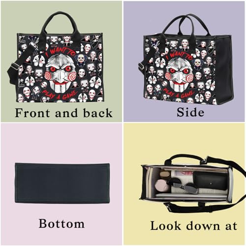 LEVLO Sadistic Thriller Tote Bag Horror Movie Fans Gift I Want To Play A GamePuzzle Horror Shoulder Bag Horror Movie Merch