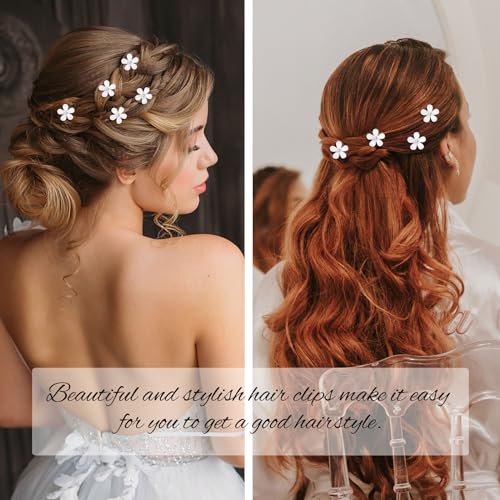 20Pcs White Flower Hair Clips with Rhinestones for Weddings