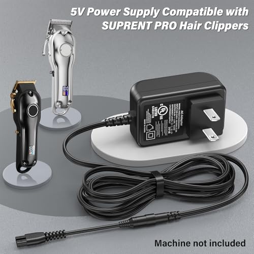 5V Hair Clipper Charger Replacement Compatible with SUPRENT Pro Clipper, Power Cord AC Adapter Fit for SUPRENT PRO Hair Clippers Professional Trimmer Charging Plug Cable DC5V 5VDC