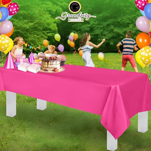 Grandipity Hot Pink 12 Pack Premium Disposable Plastic Tablecloth 54 Inch. x 108 Inch. Decorative Rectangle Table Cover