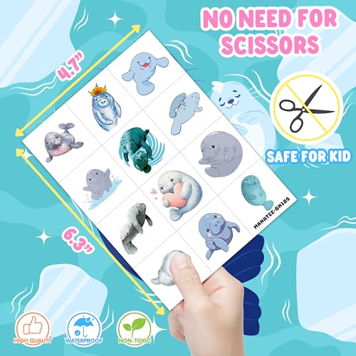 96PCS Cute Manatee Temporary Tattoos - 8 Sheets Ocean Party Favors