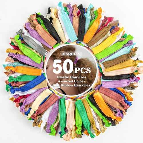 50PCS Soft Ribbon Hair-Ties - No Crease Elastic Hair Ties for Woman Men, Colorful Knotted Hair Tie for Thick Hair, 20 Colors Yoga Ponytail Holders Scrunchies for Woman, Girl