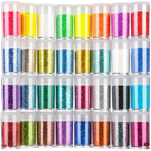 Teenitor 32-Color Fine Glitter Set, 8g Jars for Nails & Crafts