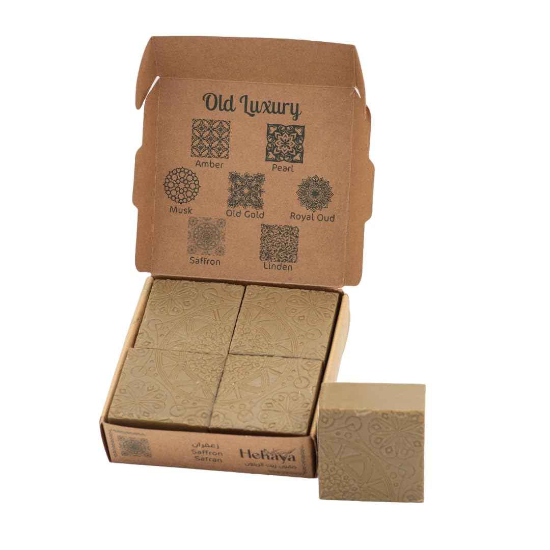 Natural Olive Oil Soap bars with Organic Ingredients, Vegan Soap, Moisturizing, Handmade, Scented With Essential Oils, Body Soap Bars for Women and men (Saffron) (Pack of 4 Bars) 17.6 Ounce