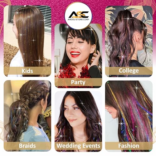 Hair Tinsel Kit 14 Colors 8500 Strands for Girls Women Kids - Heat Resistant Glitter Extensions