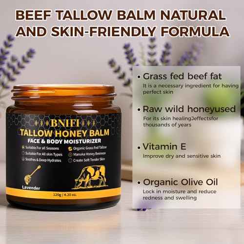 Tallow and Honey Balm for Face Beef Tallow for Skin Organic Grass-Fed Beef Tallow Balm for Face Body Moisturizer (Lavender)