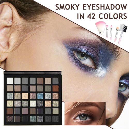 42-Color Smokey Eyeshadow Palette with Brush - Matte & Shimmer