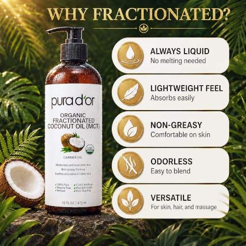 Pura D'Or Organic Fractionated Coconut Oil MCT - 16 oz