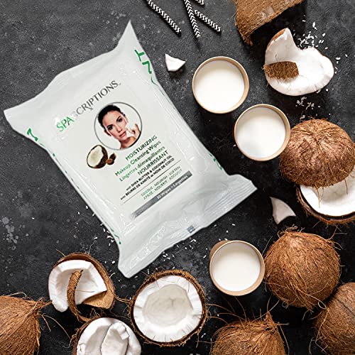 Spascriptions¢â Anti-Aging, Brightening, Moisturizing & Pore Refining Towelettes Removes Waterproof Makeup, Revives with Collagen, Vitamin C, Coconut Oil, and Aloe Hypoallergenic, 120 Ct. 4 Pack
