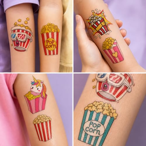 96 PCS Movie Popcorn Temporary Tattoos for Kids