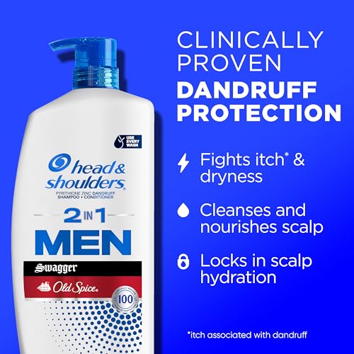Head & Shoulders Mens Anti-Dandruff Shampoo and Conditioner with 1% Pyrithione Zinc, Old Spice Swagger Men's 2-in-1 Twin Pack, Shampoo for Men, 31.4 fl oz Each