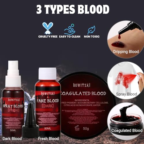 Bowitzki Professional SFX Makeup Kit ? Special Effects Makeup Kit with Fake Blood, Coagulated Blood, Liquid Latex, Bruise & Zombie Face Paint for Halloween, Cosplay, Horror FX, Theater