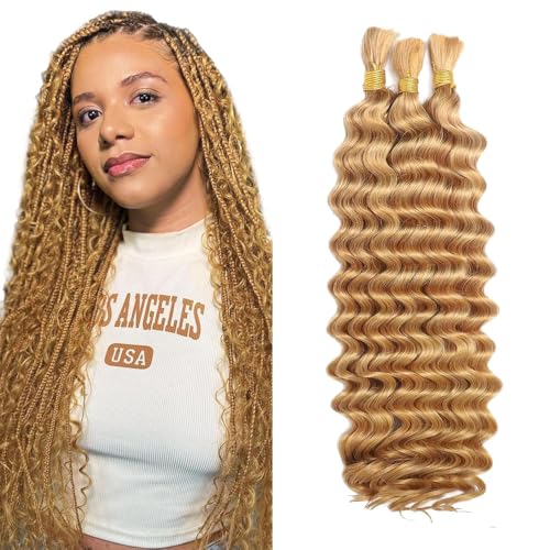 Honey Blonde Human Braiding Hair 28 Inch Deep Wave Bundle