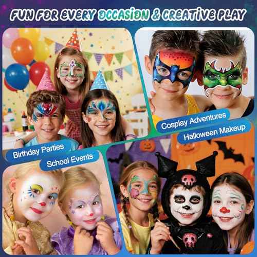 Halloween Party Face Painting Kit for Kids - 42 Colors Professional Face Paint Kit,Non-Toxic face Paint With Stencils, Brush, Gems. For Carnival, Halloween, Costume Makeup and Any Creative Activity