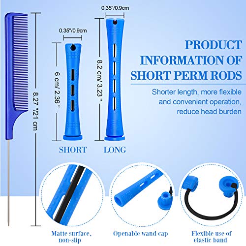 Willbond 48 Pcs Perm Rods for Short Hair, 0.35 Inch, Blue & Dark Blue, Heatless Curling Rollers, DIY Hair Wave Tools