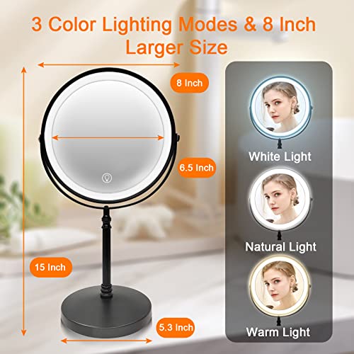 8" Lighted Makeup Mirror 1X/10X Magnification, Dimmable LED Vanity Mirror
