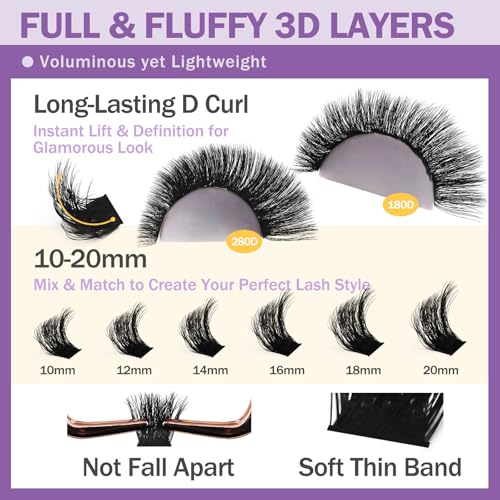 Fluffy Lash Cluster Kit 180D+280D Mega Volume 10-20mm