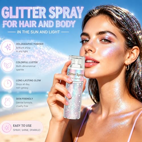 Lingyun Holographic Hair & Body Glitter Spray - Silver Rainbow