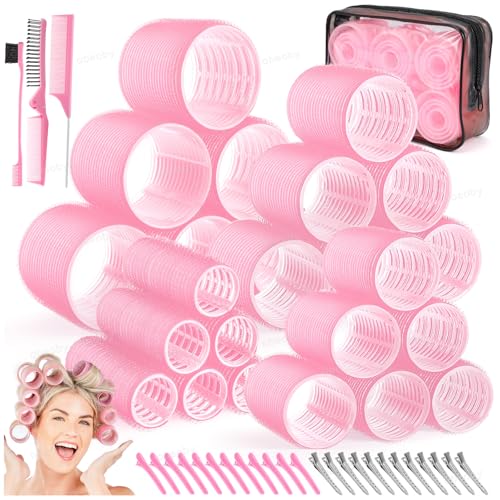 Self-Grip Hair Rollers Set 4 Sizes with Clips & Styling Tools
