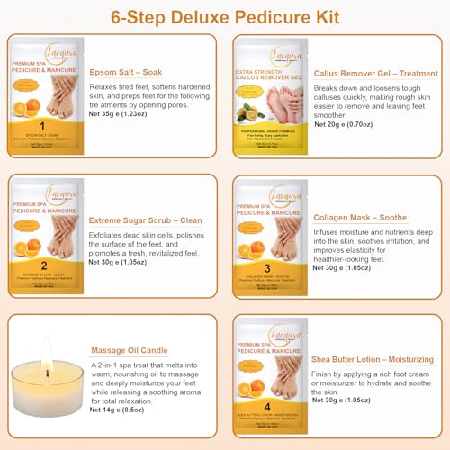 Lacqura Deluxe 6-Step Spa Pedicure Kit - Callus Remover Gel & Foot Scrub