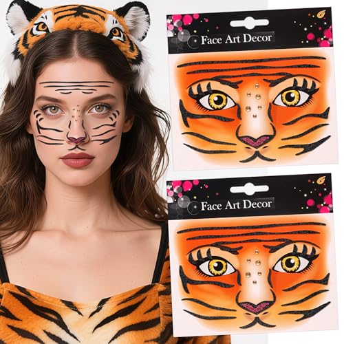 Tiger Face Glitter Stickers - Temporary Tattoos for Halloween